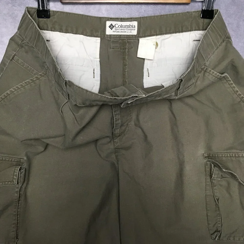 Columbia Mens Cargo Shorts size 34‎ Green Pleated Cotton Trail Summer